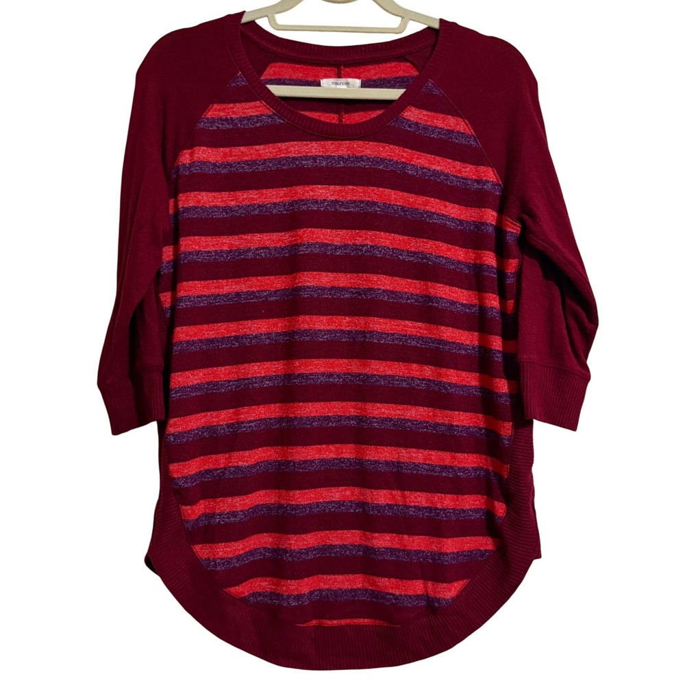 Maurices Burgundy Red Stripe 3/4 Sleeve Raglan Knit Top‎ Women's Size S